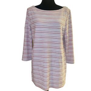 Liz Claiborne‎ Weekend Pink and White Striped 3/4 Sleeve Tunic Sz M